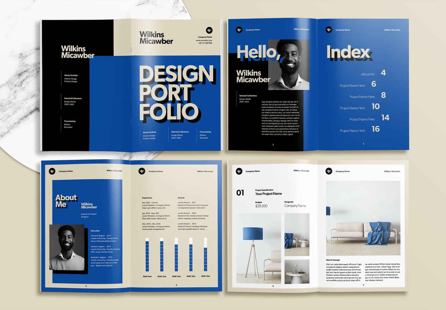 Free Blue Modern Interior Design Portfolio Layout InDesign Template