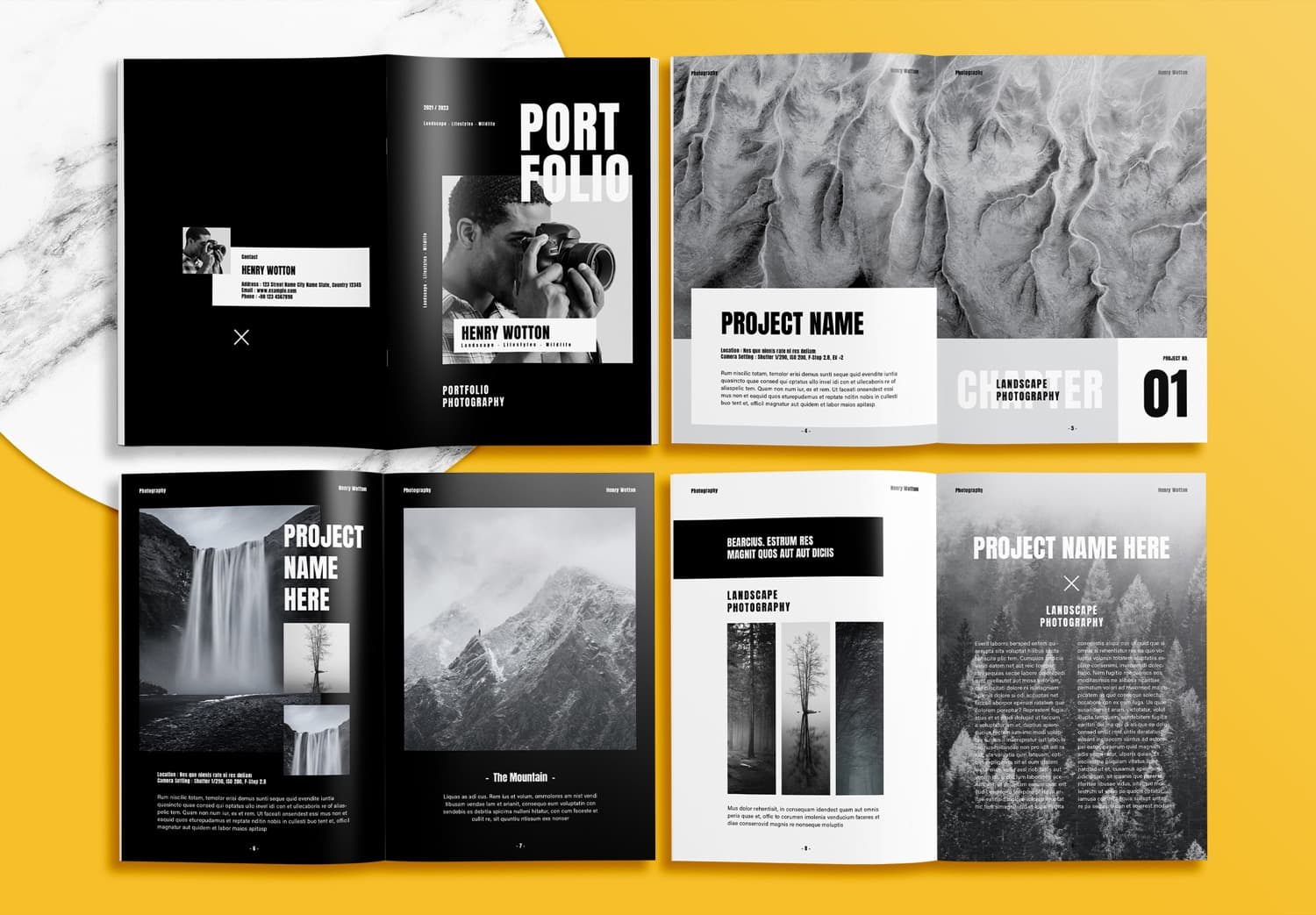 Free InDesign Template Photographer Portfolio Layout Template with Black Accents