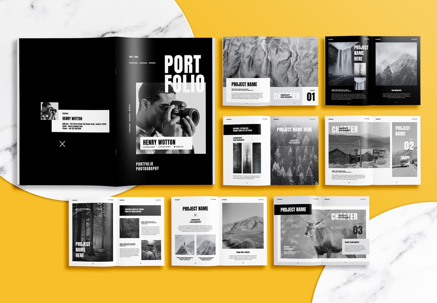 Free InDesign Template Photographer Portfolio Layout Template with Black Accents