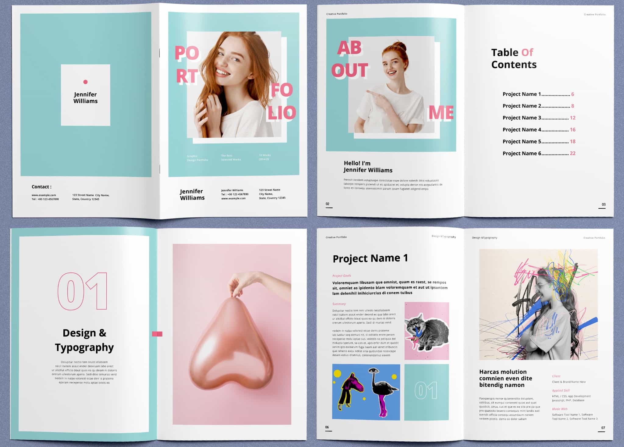 Free Minimal Green Portfolio Layout Template for InDesign