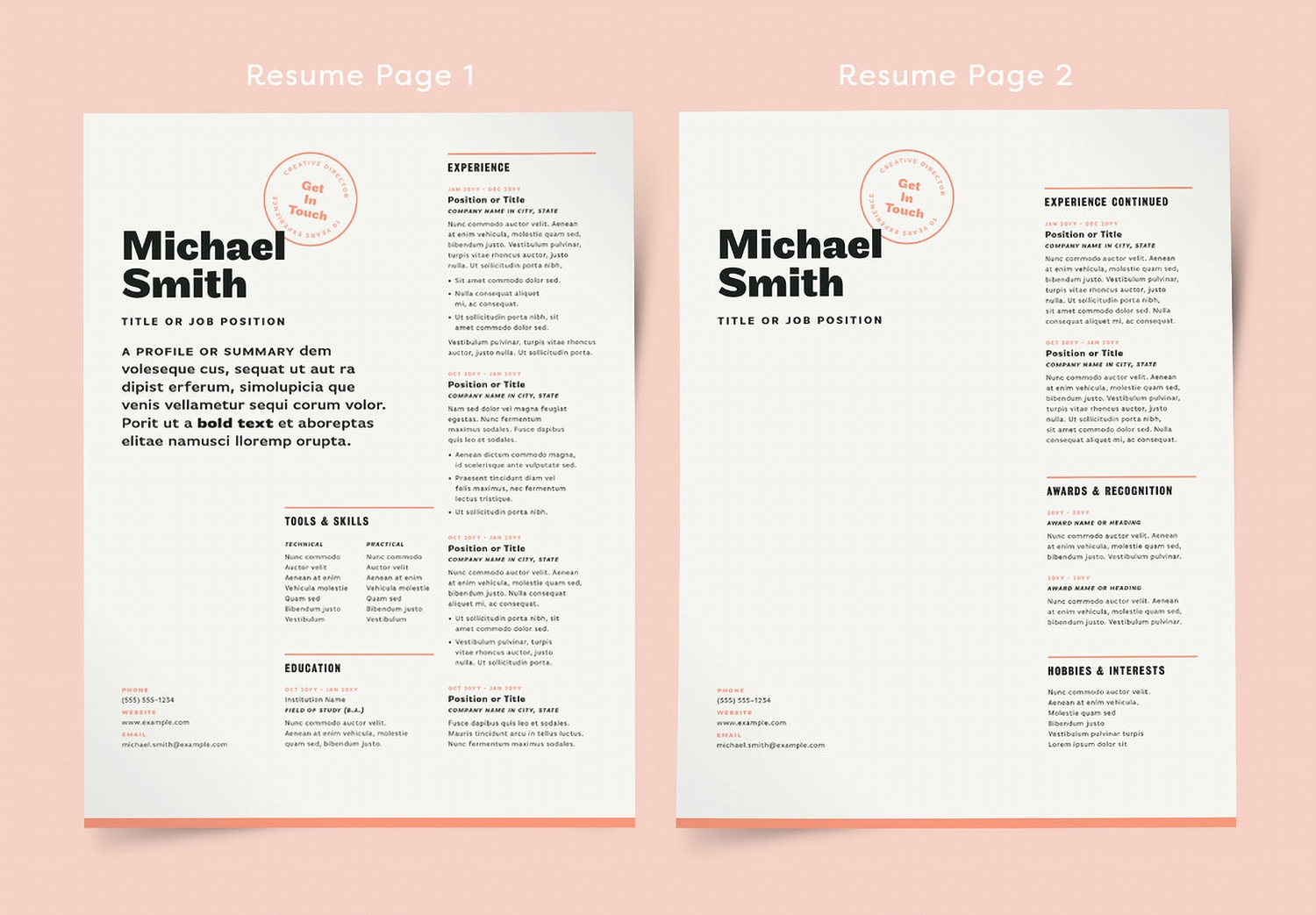Preview Page 1-2 of Download Minimal Resume Layout Template