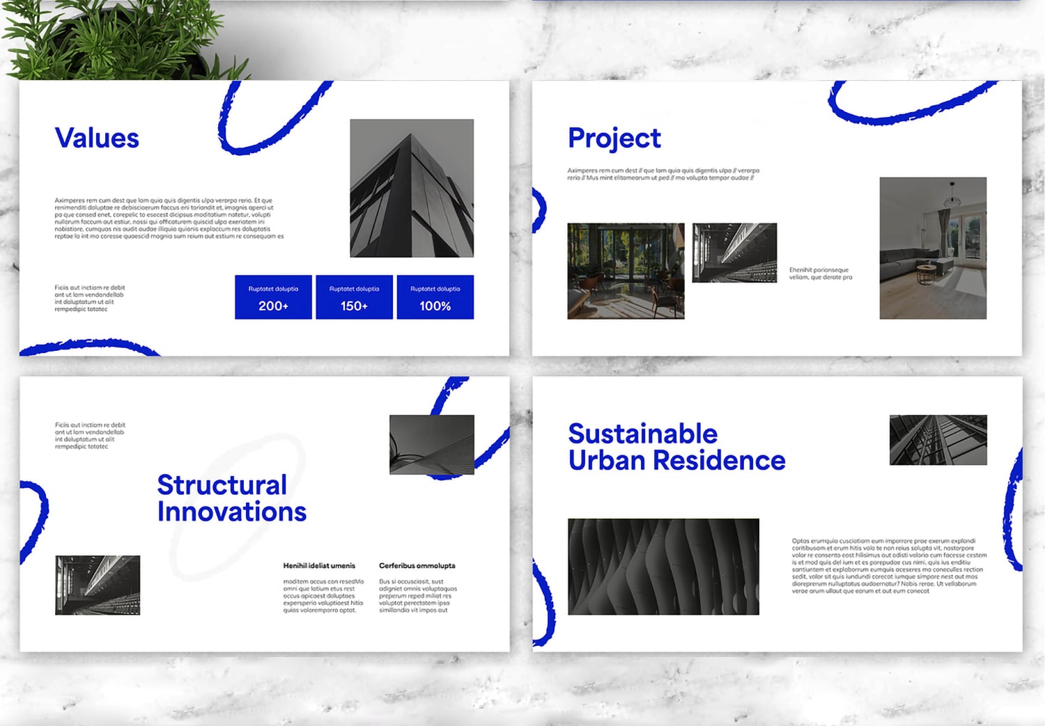 Preview Set 2 of Download Blue Architect Portfolio Template