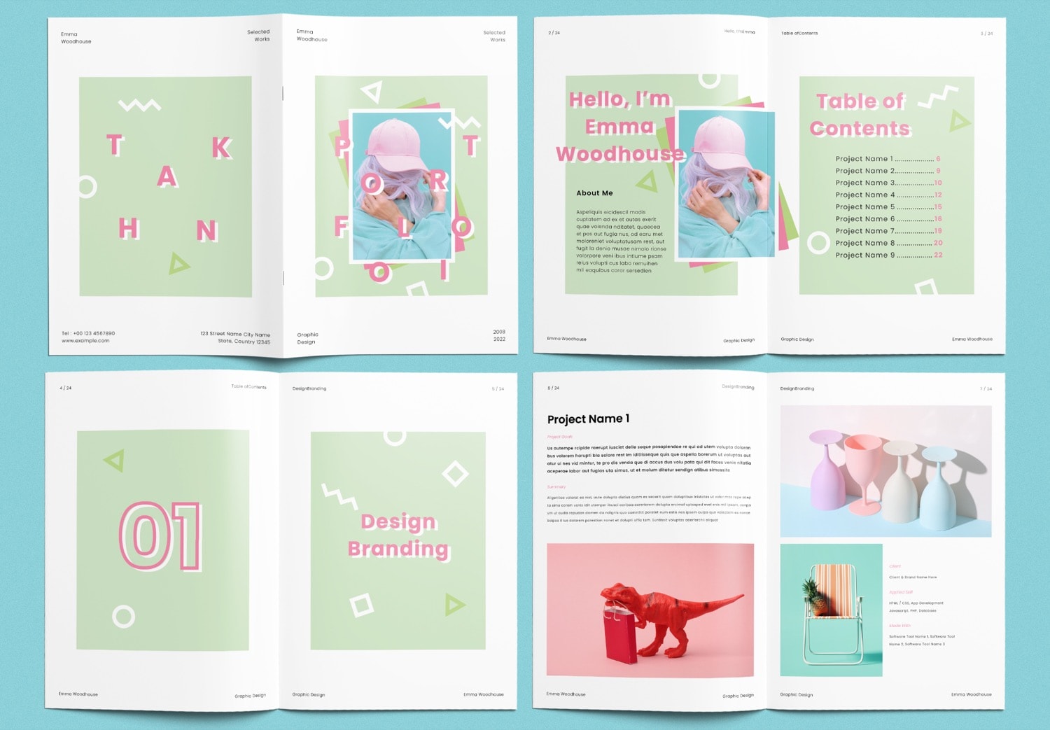 Show Pages 1-7 of Free Minimal Pastel Green and Pink Portfolio Template